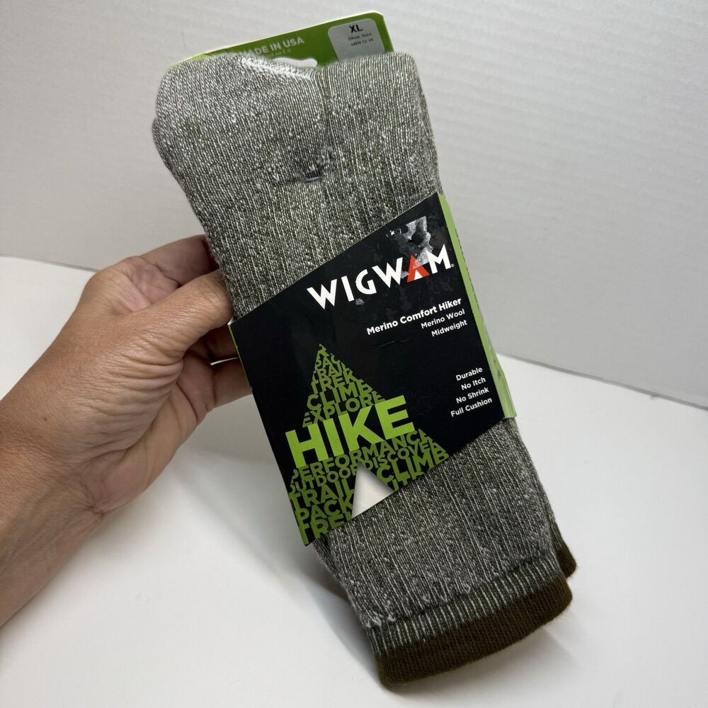 Wigwam Men’s F2322 Merino Wool Comfort Hiker Socks In Olive Sz XL Shoe 12-15 New